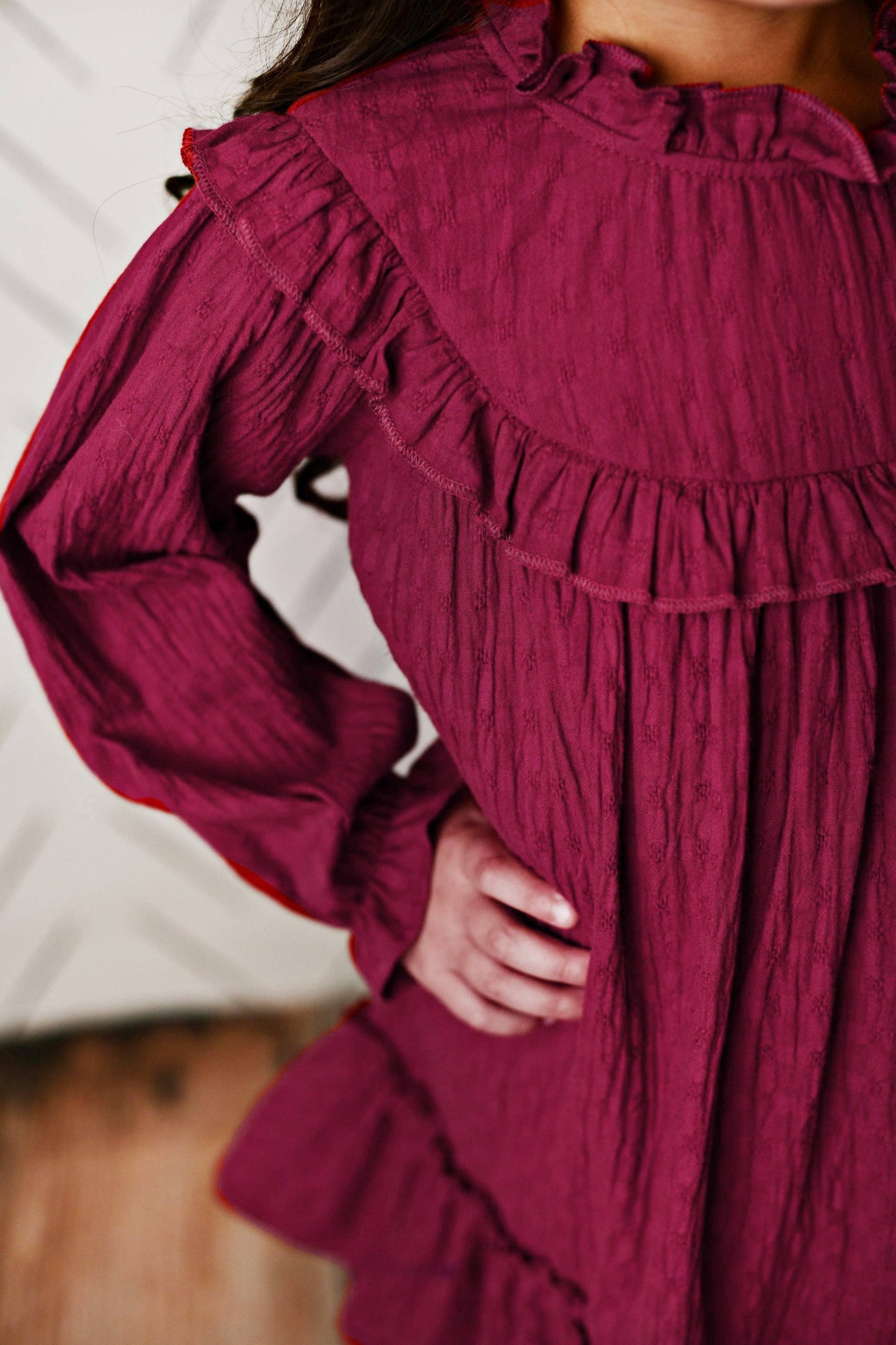 Plum Ruffle Long Sleeve Dress