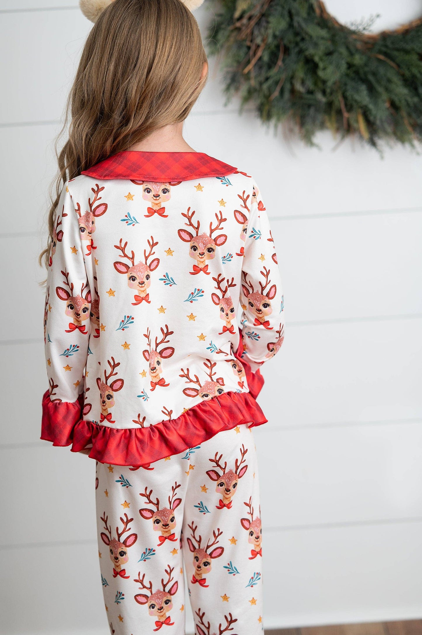 Kids Reindeer Pocket Button Holiday Lounge Play Ruffle Set