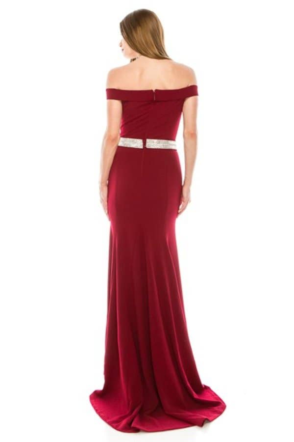 Off Shoulder Long Dress With Beaded Belt ~ Small
