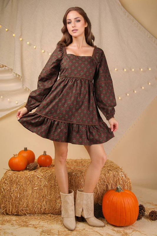 Sweet Adeline Printed Ruffle Detail Mini Dress