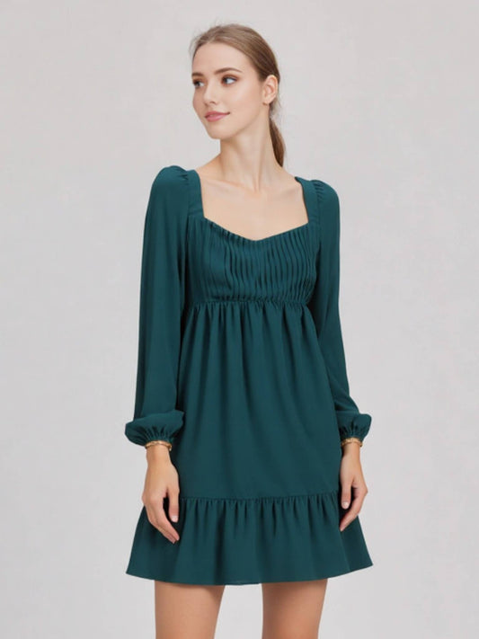 Forest Pleated Backless Mini Dress