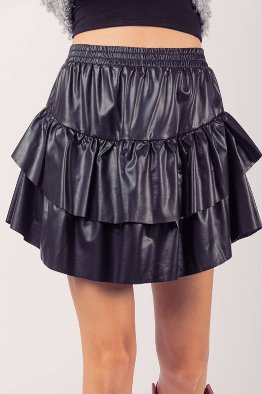 Faux Leather Ruffle Mini Skirt