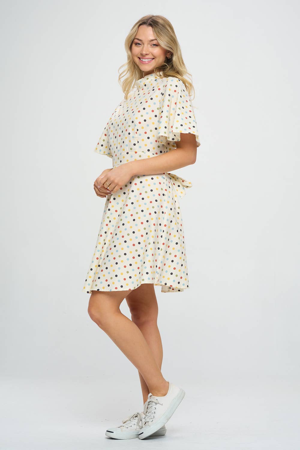 COLORFUL POLKA DOT FLARE SLEEVE DRESS