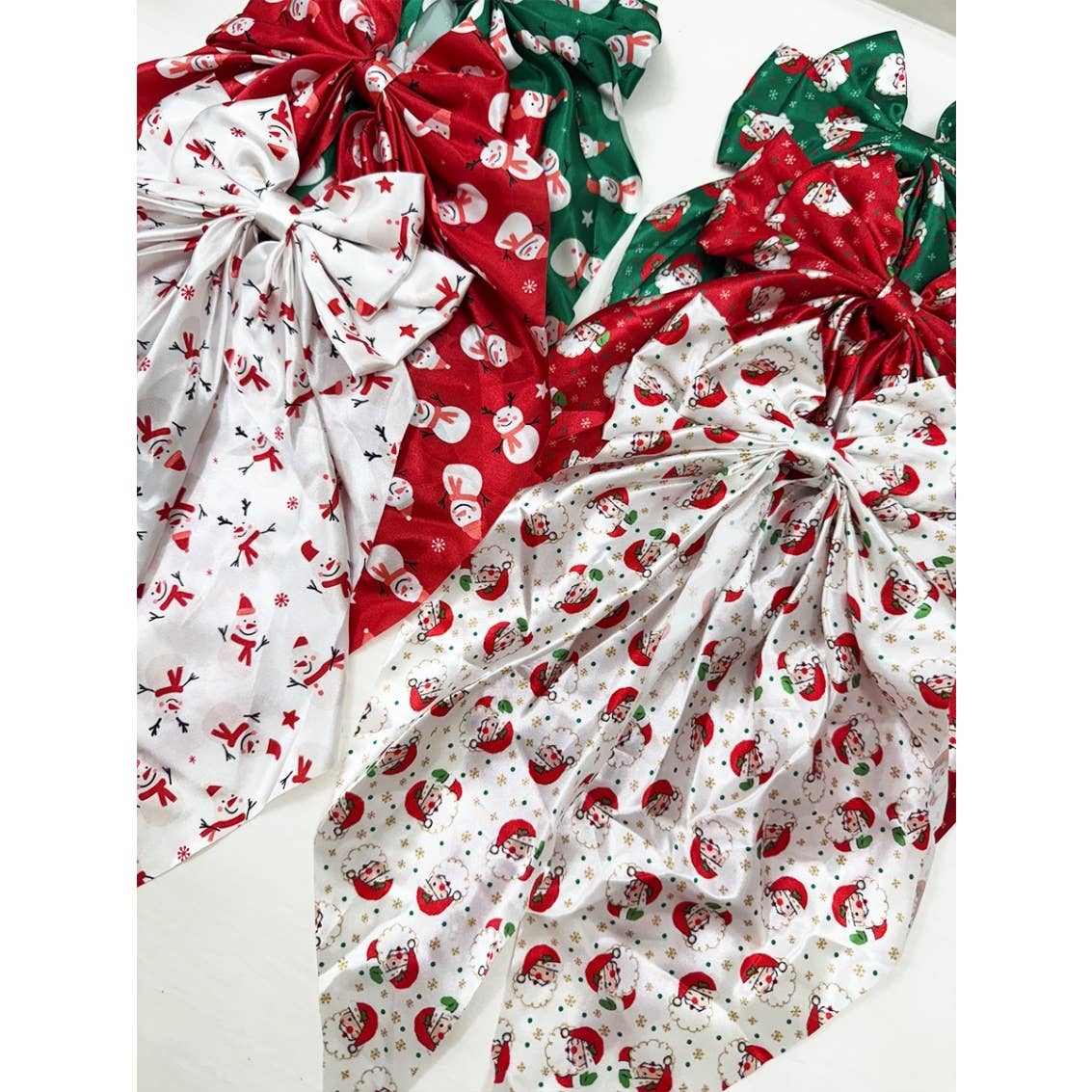 Santa or Snow Man Christmas Satin Hair Bow Clip