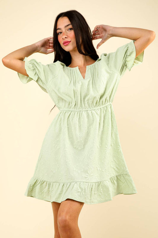 Floral Textured Woven Mini Dress