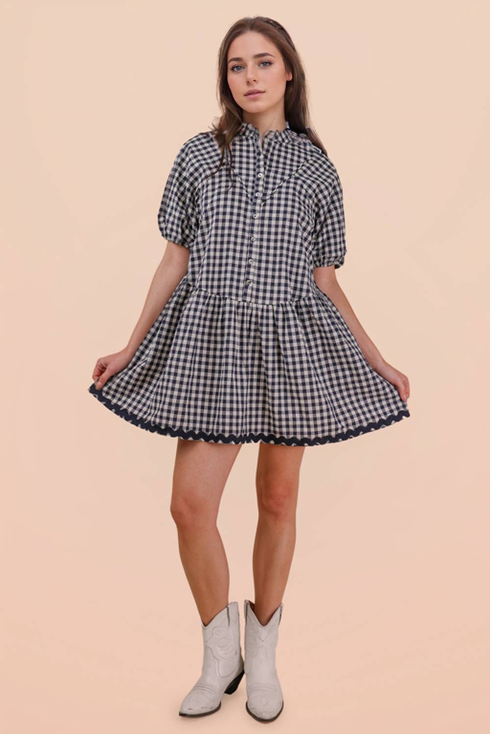 Checkered Half Button Down Mini Dress