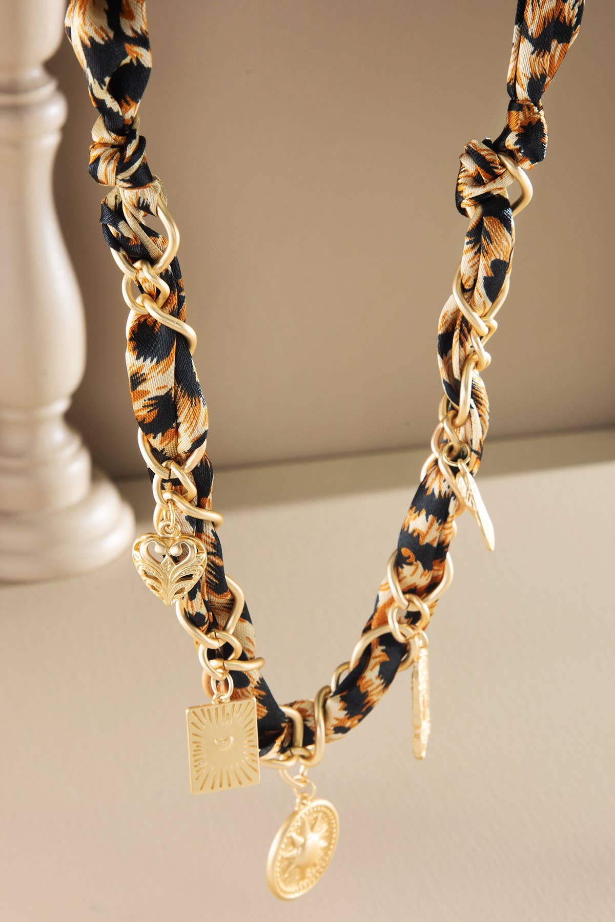 Leopard Scarf Charm Necklace: LEO-LEOPARD