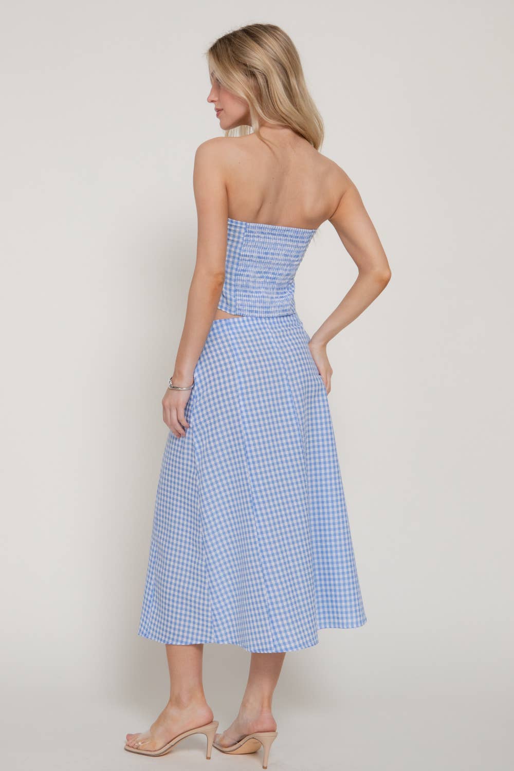 Seersucker Bandeau Top & A-line Midi Skirt Set