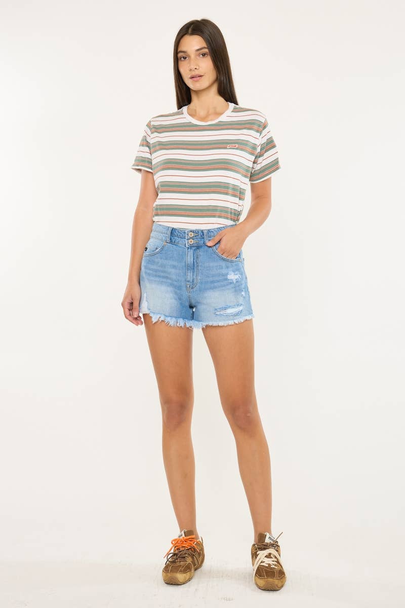 HIGH RISE DOUBLE WAISTBAND MOM SHORTS ~ KanCan