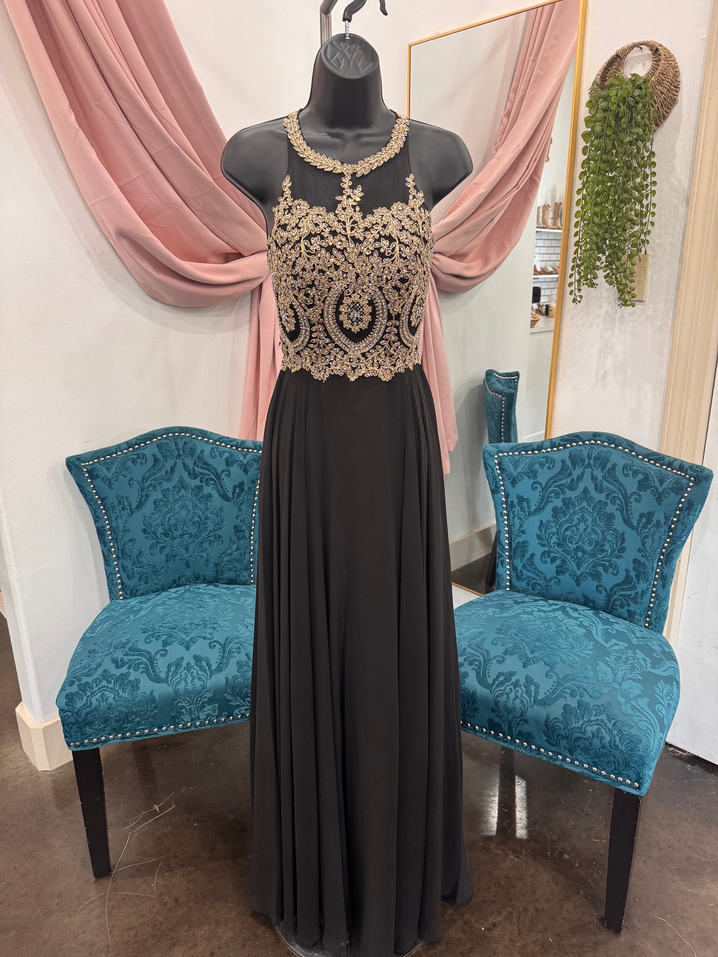 Black Illusion Halter Neckline and A-Line Skirt ~ XS