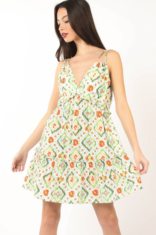 Tunnel Detail Multi Color Printed Mini Dress