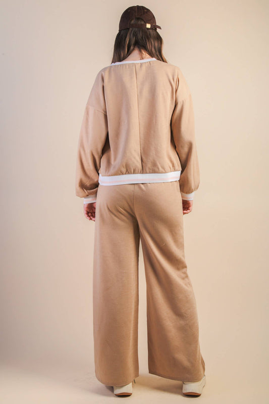 Color Block Band Detail Comfy Knit Top & Pants Set