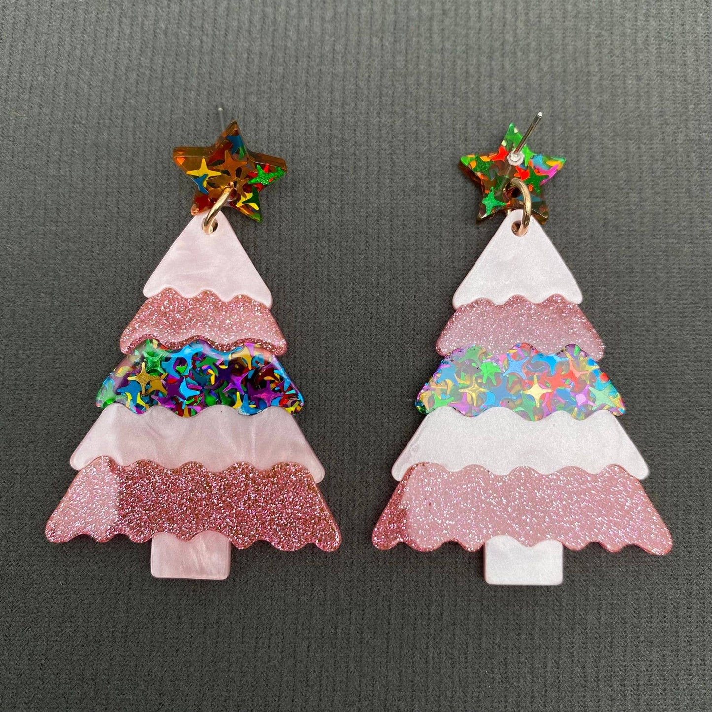 Acrylic Christmas Tree Star Post Earrings