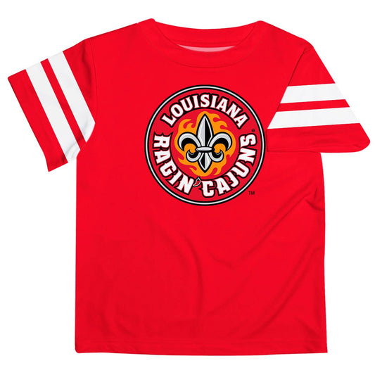 Louisiana Ragin Cajuns Red Tee with Stripes-Sleeves