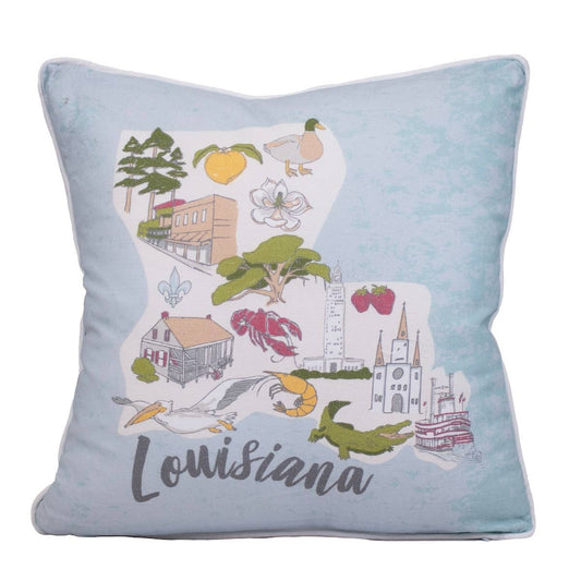 Pelican State Pillow   Misty Blue/Multi   16x16