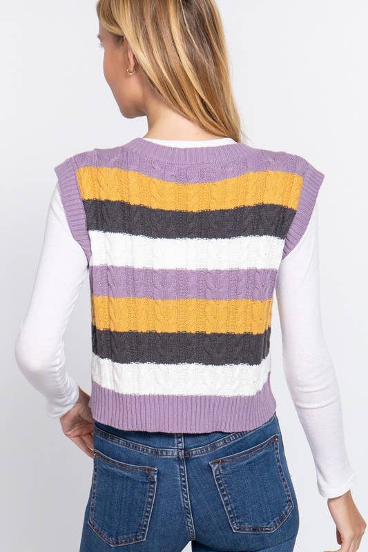 Sleevelesss Striped Cable Sweater Vest