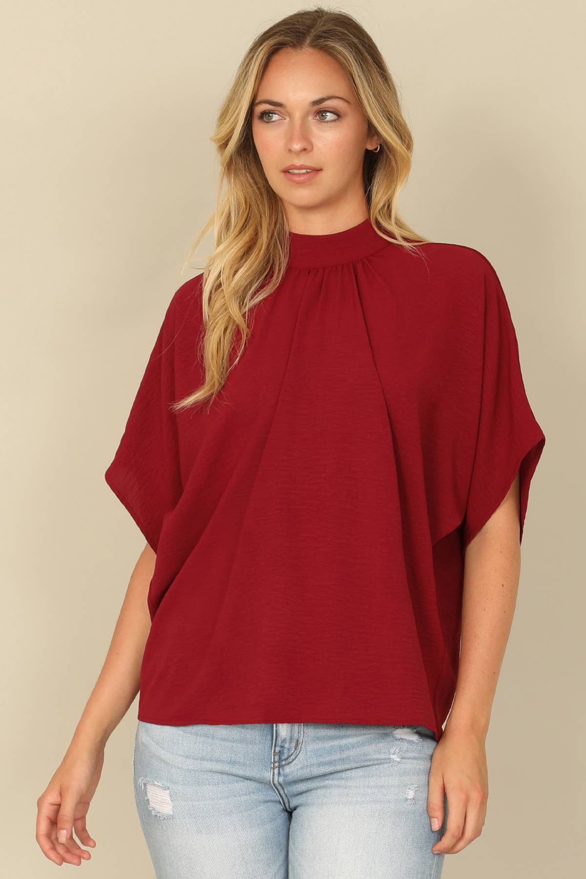 DOLMAN SLEEVE HIGH NECK TOP
