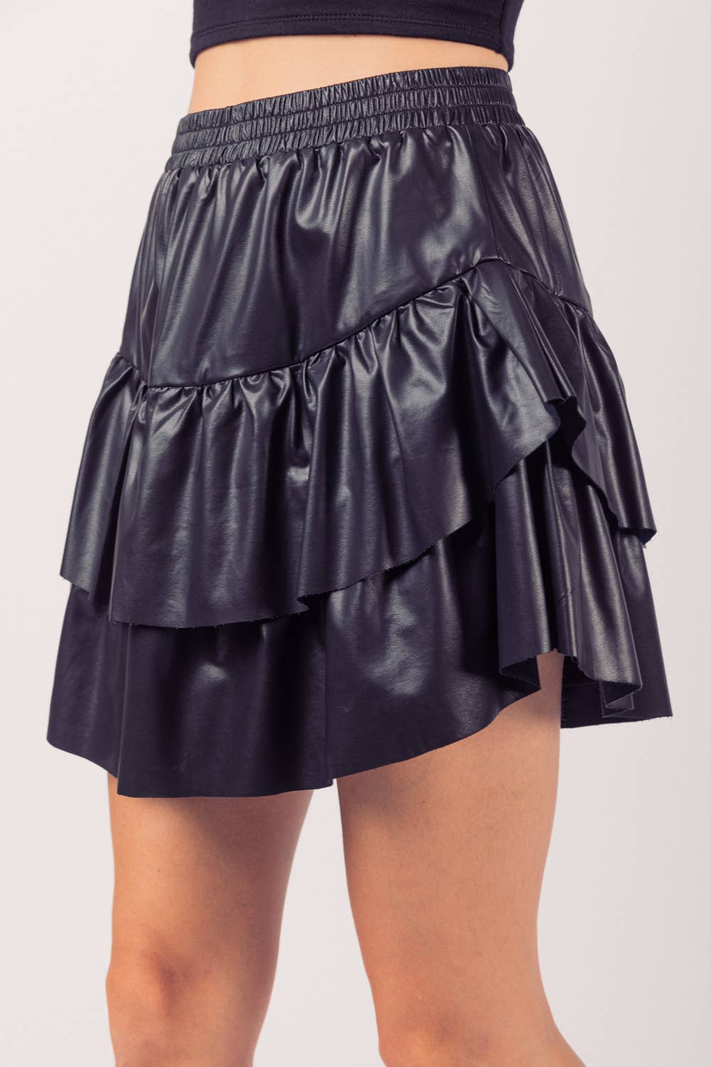Faux Leather Ruffle Mini Skirt