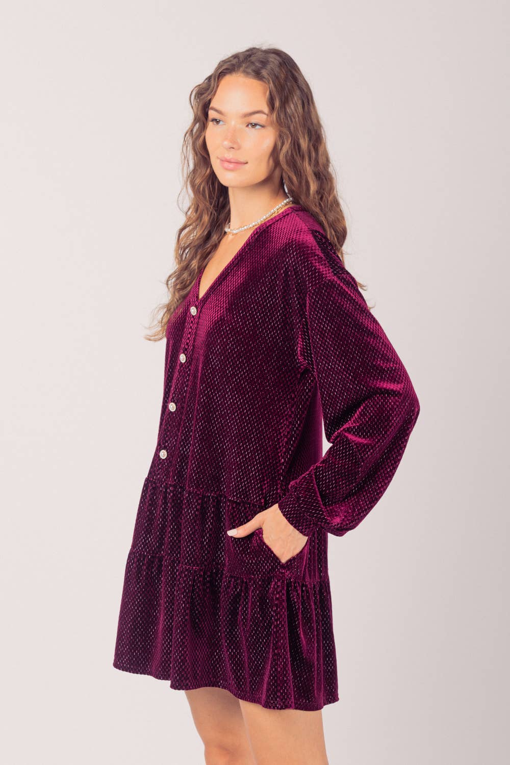 Tiered Woven Velvet Mini Dress