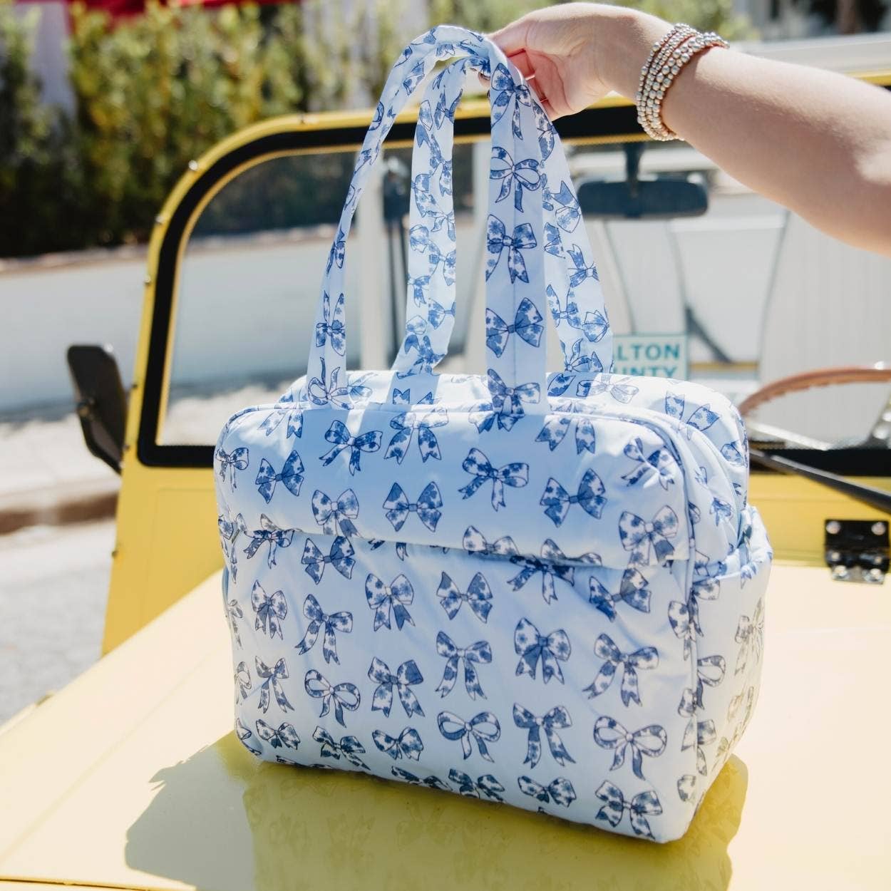 Light Blue Toile Coquette Bows Weekender: Light Blue
