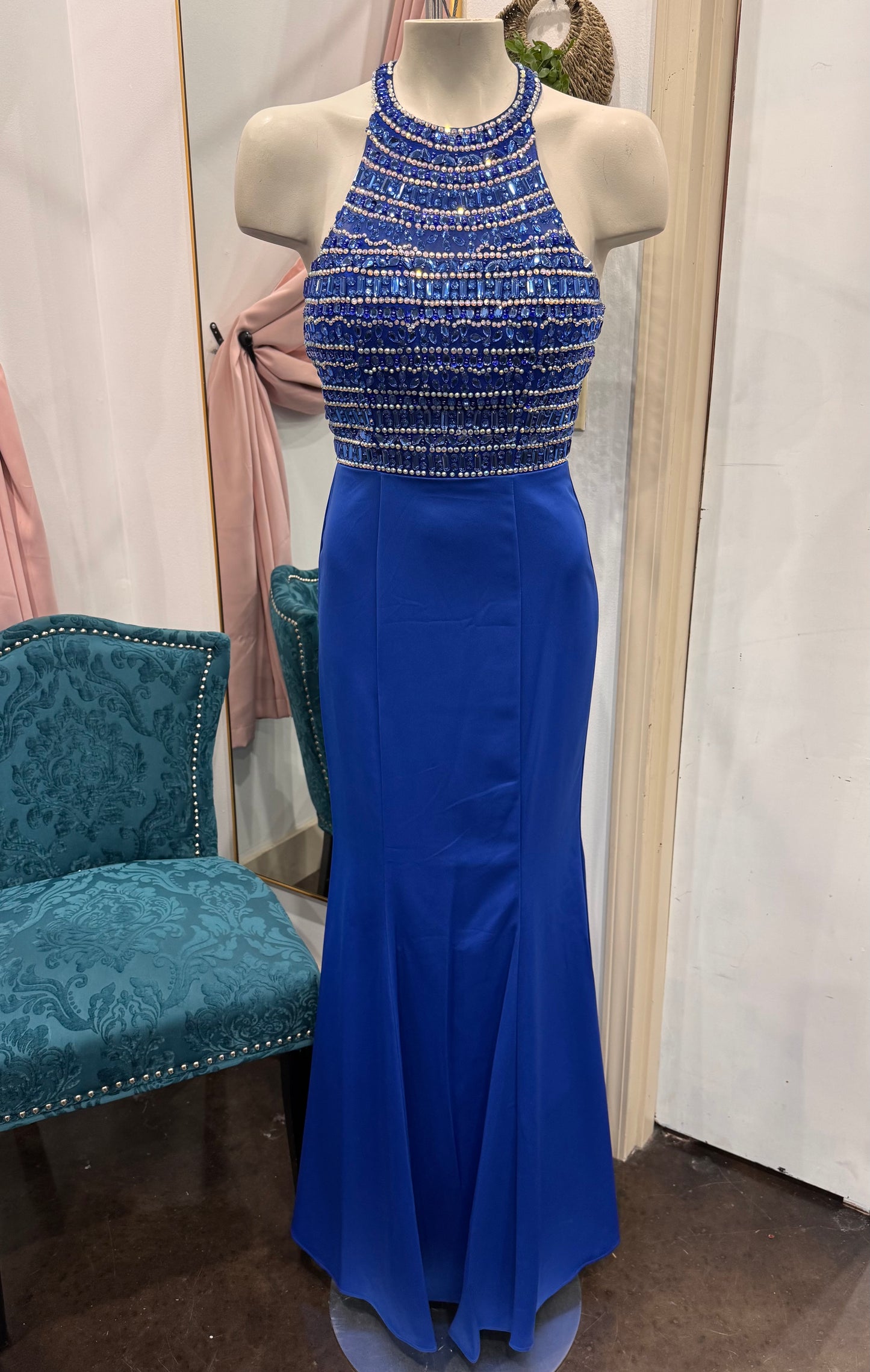 Royal Blue Scoop Back Formal Dress ~ Small