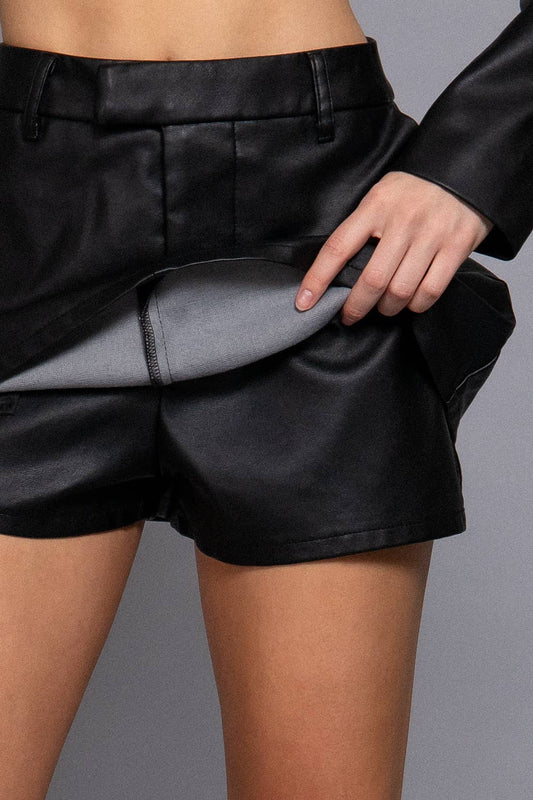 Layering Look Washed Faux Leather Skort