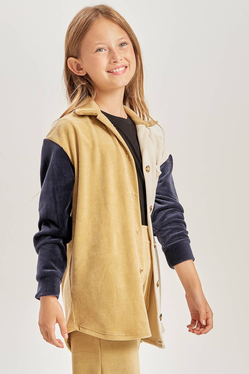 Colorblock Corduroy Shacket Young Girls