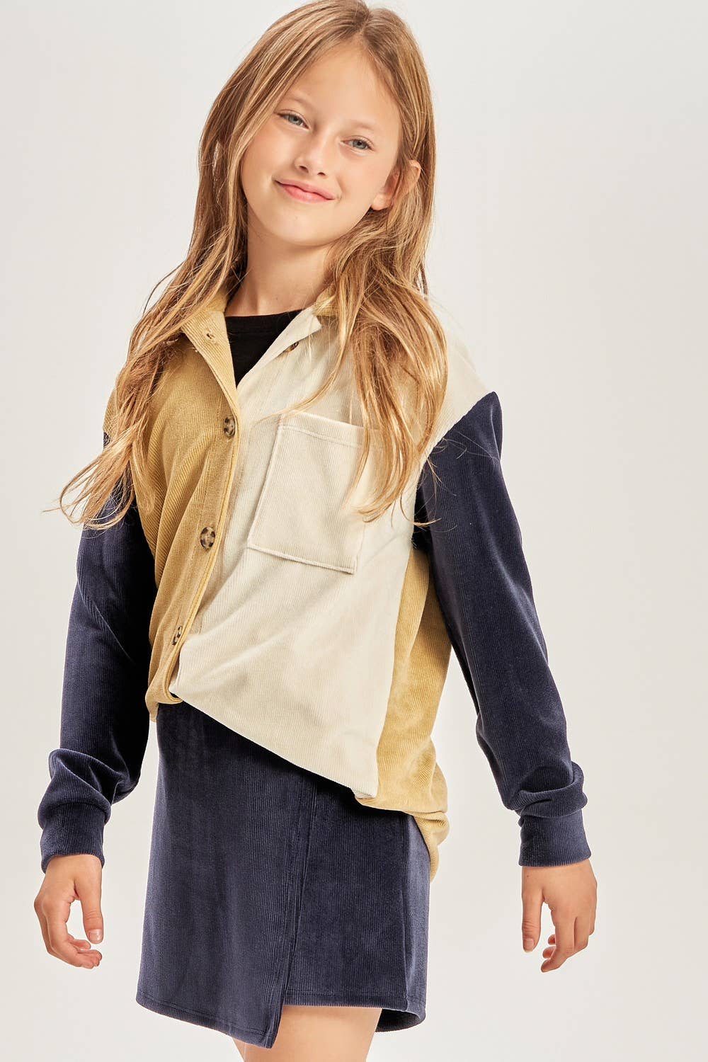 Colorblock Corduroy Shacket Young Girls