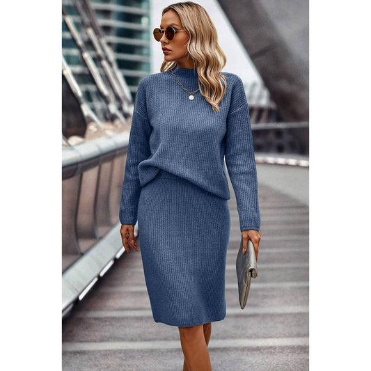 Two Pieces Solid Thick Knit Loose Wrap Dress Set