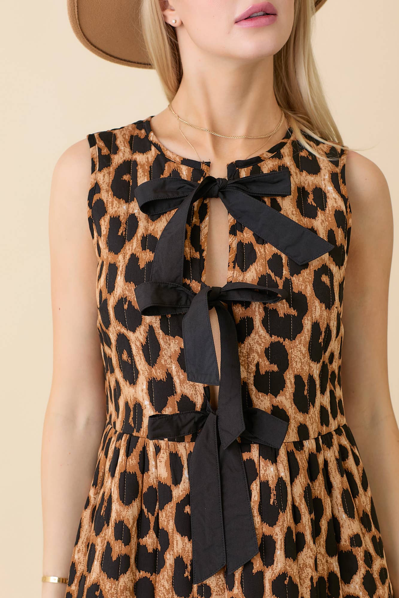 Sleeveless Quilted Leopard Mini Dress