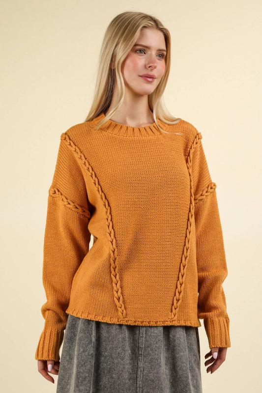 Chunky Braid Oversized Casual Sweater Knit Top