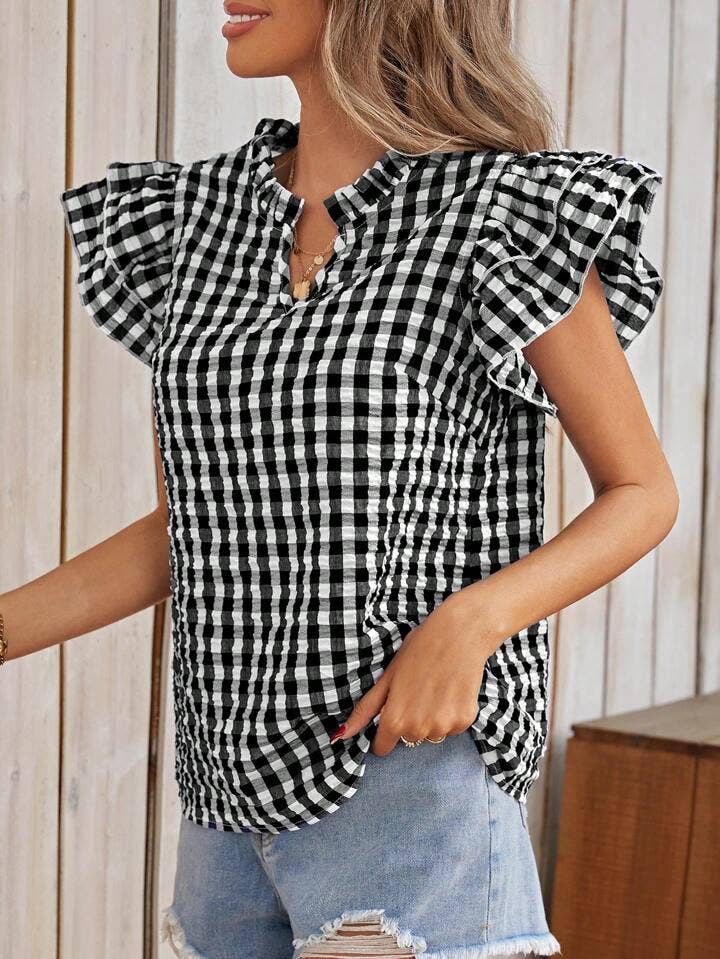 Double-layer ruffled edge patterned top (Multiple colors)