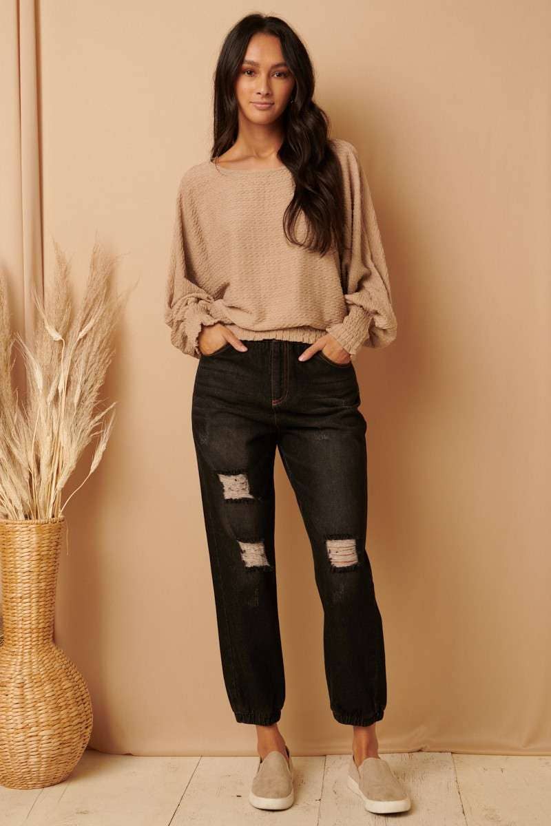 DISTRESSED JOGGER DENIM PANTS