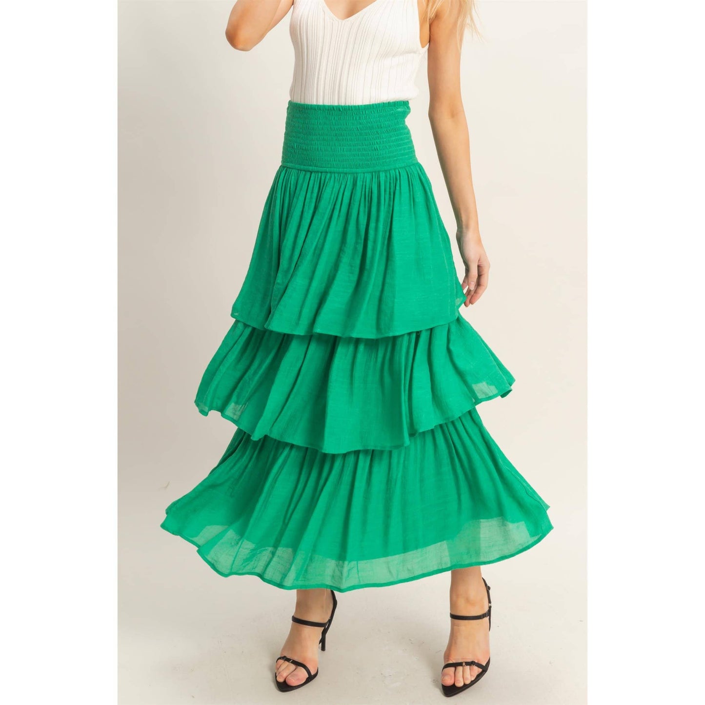 Green Tiered Smocked Waist Skirt