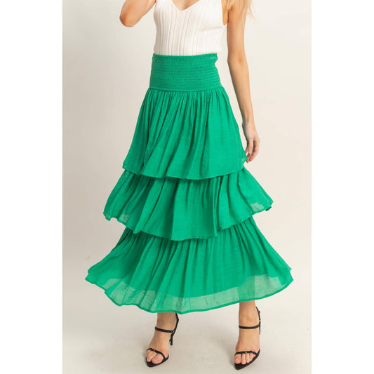 Green Tiered Smocked Waist Skirt