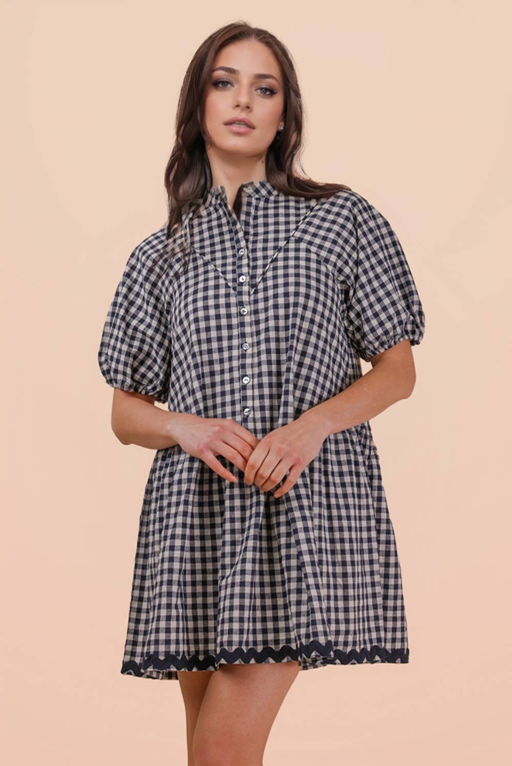 Checkered Half Button Down Mini Dress
