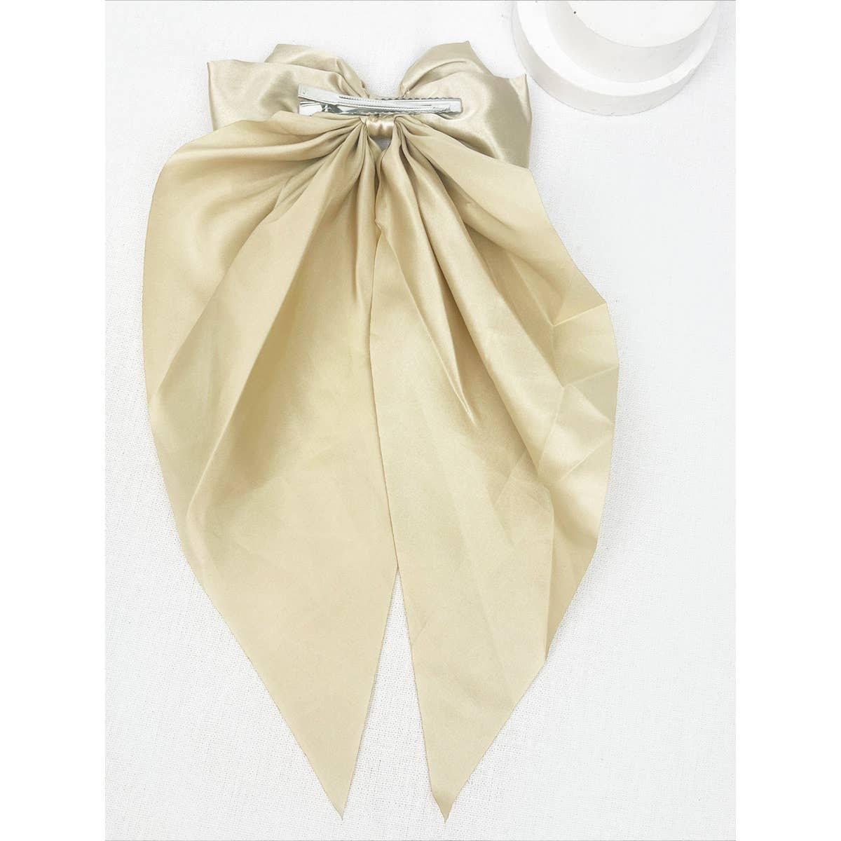 Golden Satin Oversized French Bow Hair Barrettes