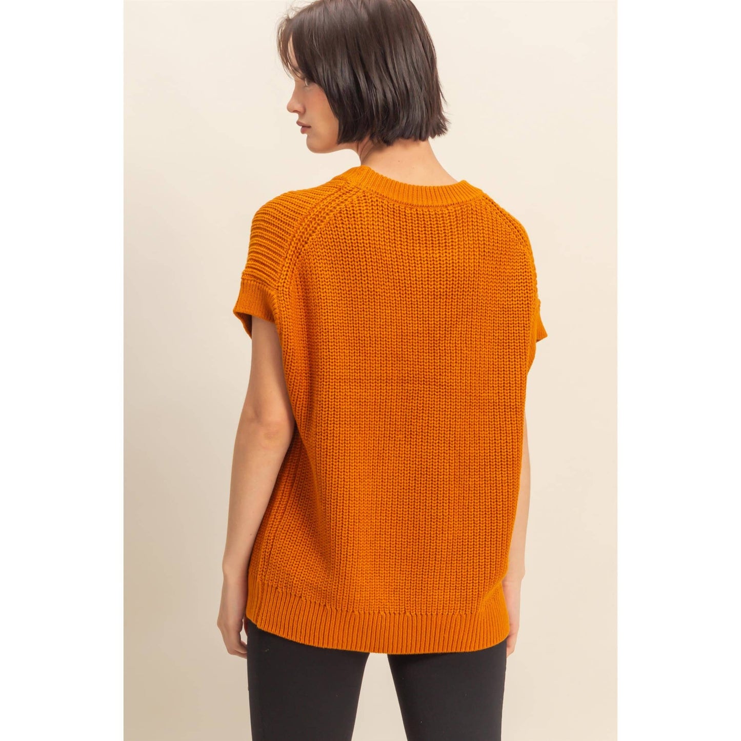 Short Sleeve Oversized Casual Sweater ~ Caramel