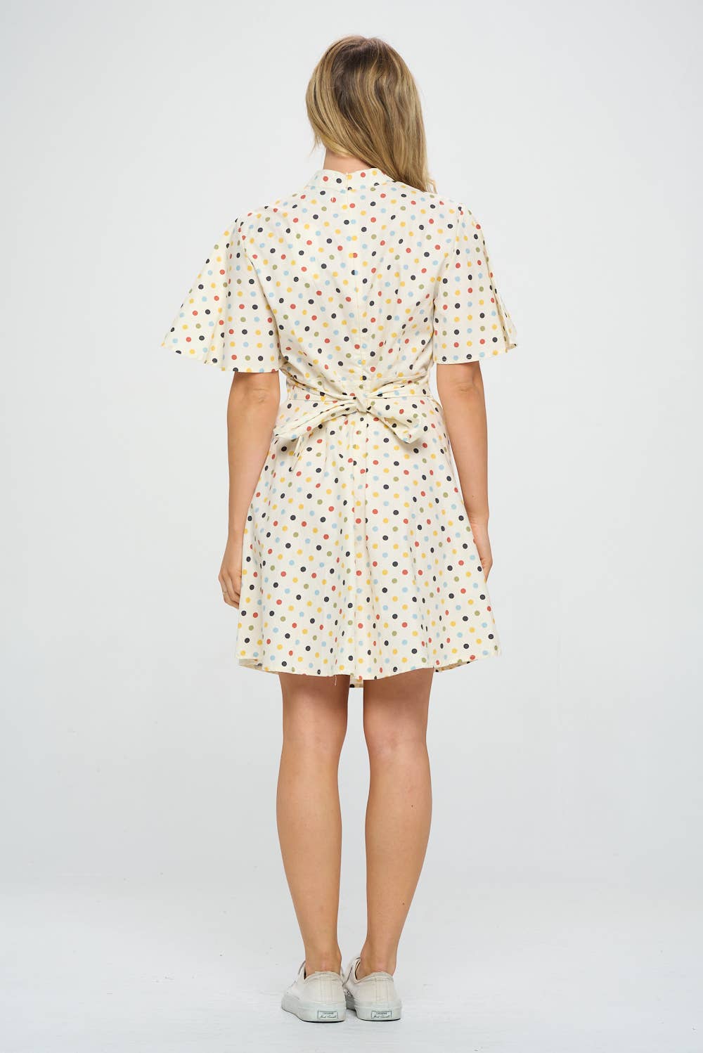COLORFUL POLKA DOT FLARE SLEEVE DRESS