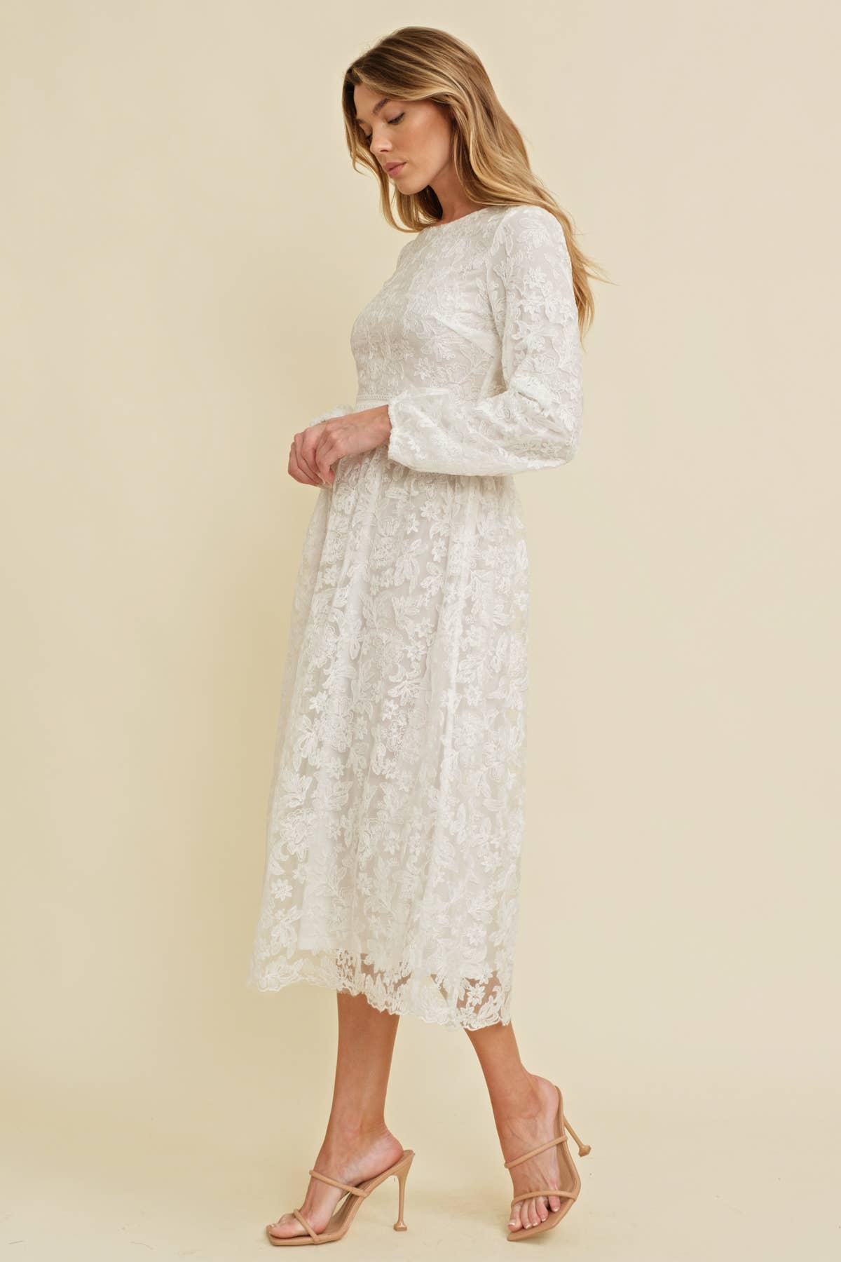 LACE LONG SLEEVE MIDI DRESS