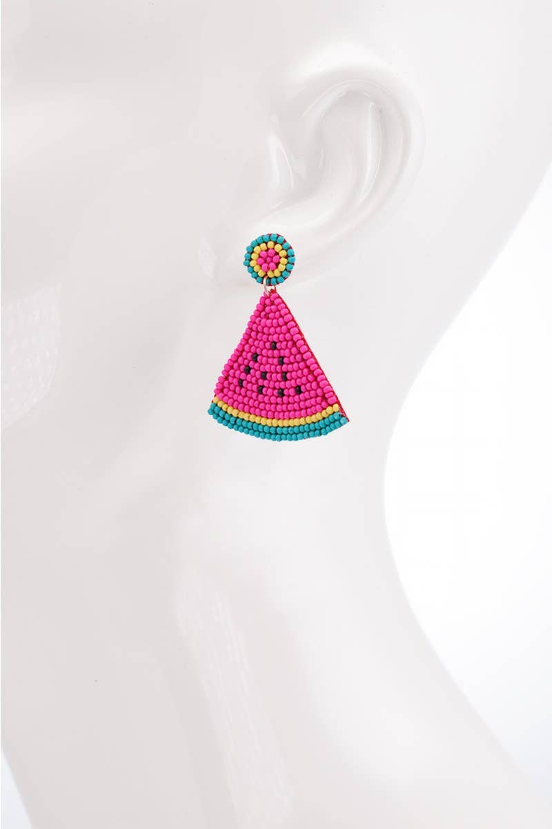 Watermelon Fruit Beaded Drop Earrings