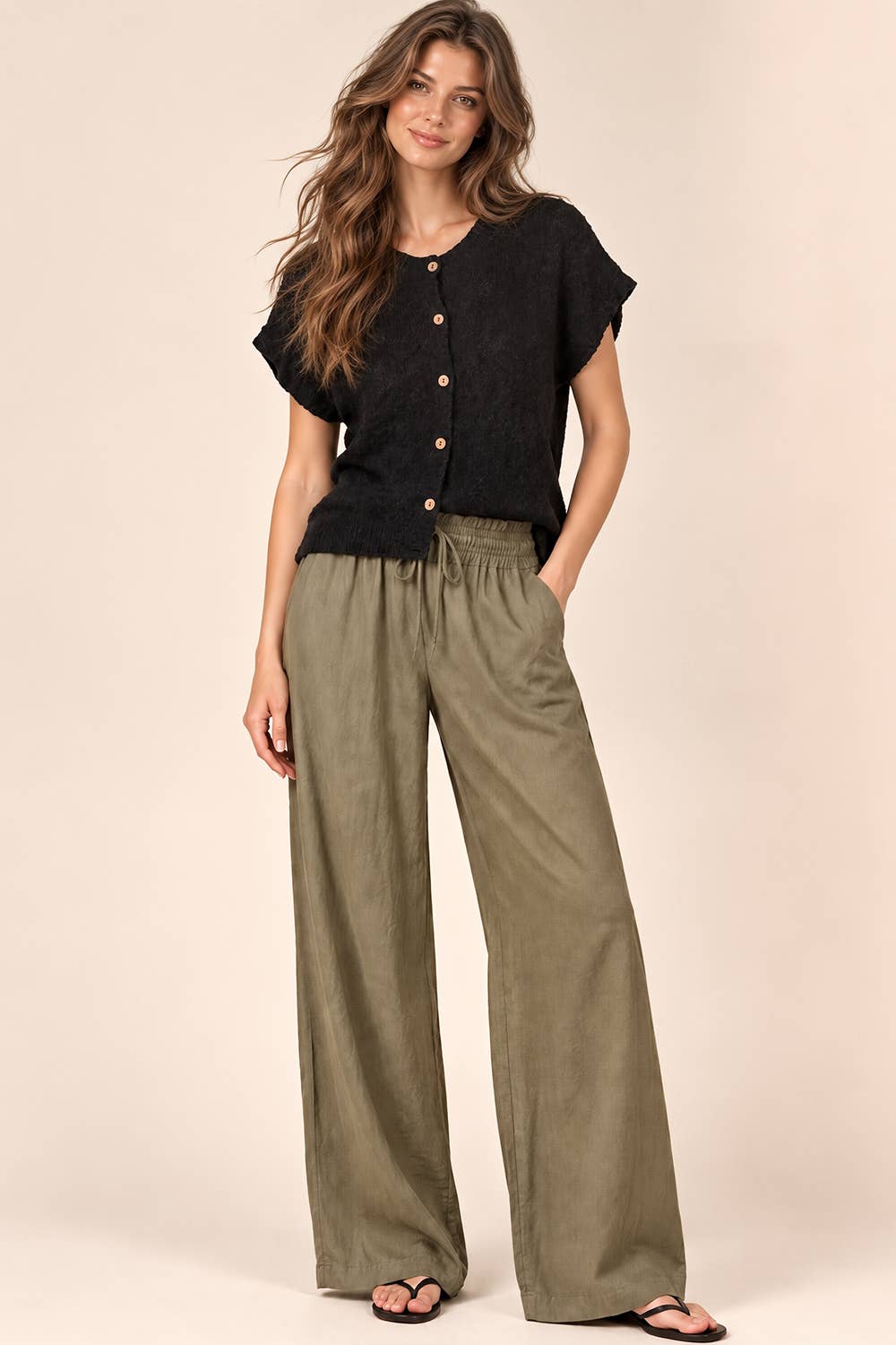 Black Button Down Solid Knit Sweater Top