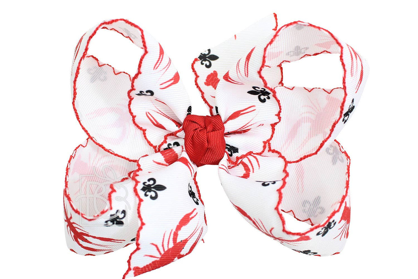 Crawfish w/ Crochet Edge Bow / 5.5" Huge - 2.25" Ribbons on Alligator Clip