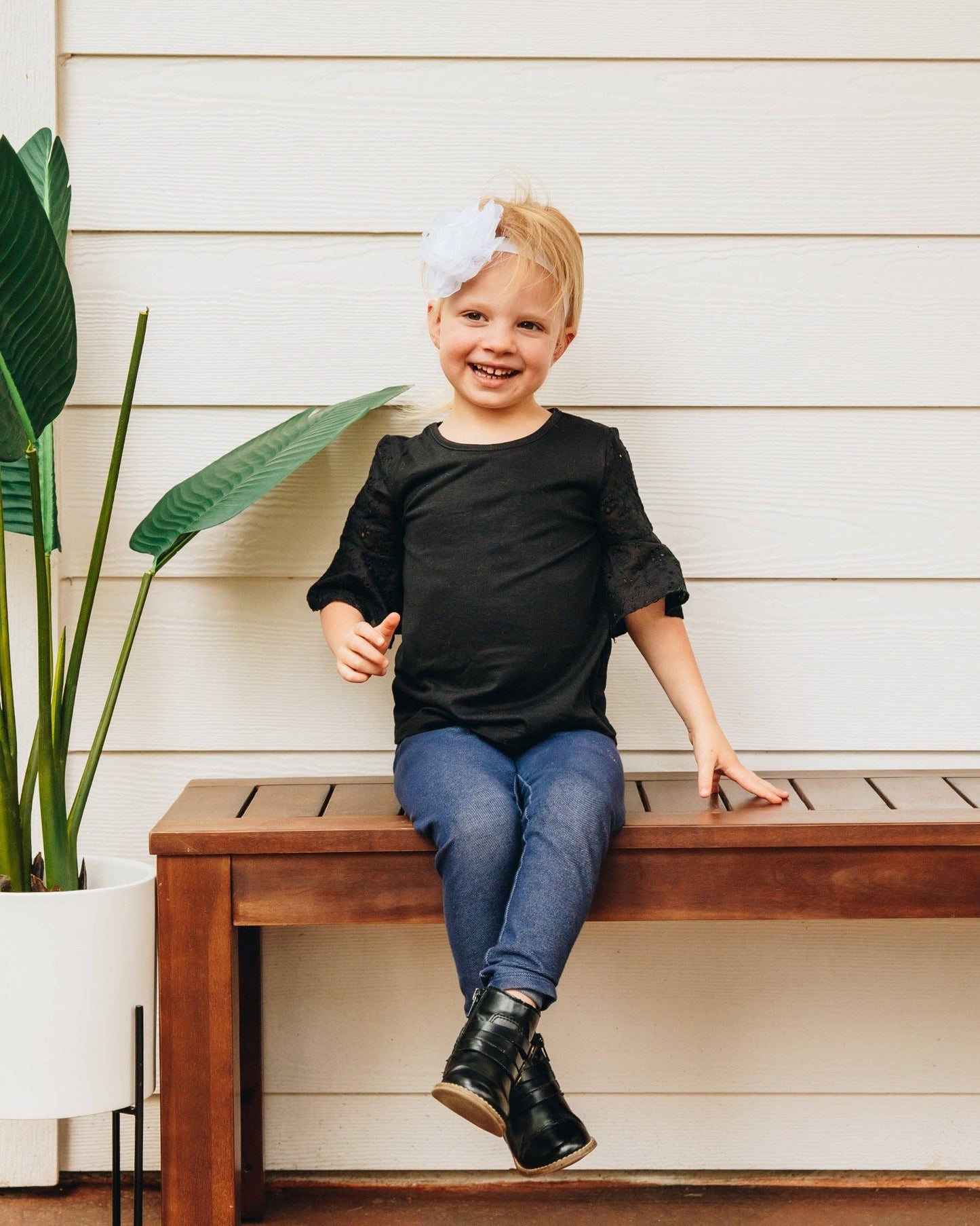 Girls Mauvelous Lace Bell Sleeve Top in Black