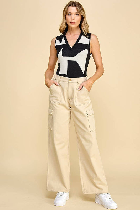 Geo Abstract Color block Sleeveless Knit Bodysuit