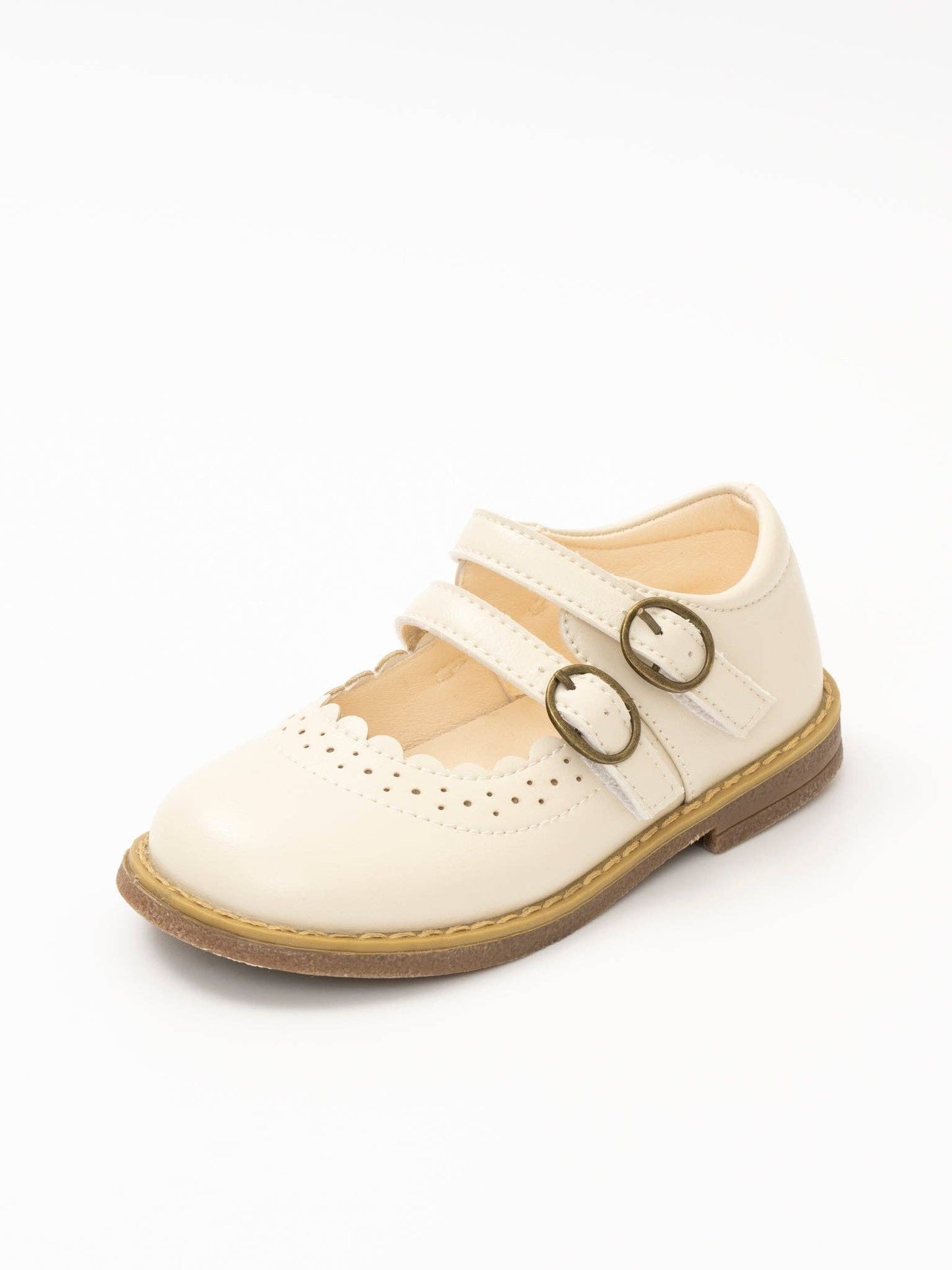 Double Buckle Mary Jane Hard Sole Shoes: Cloud White