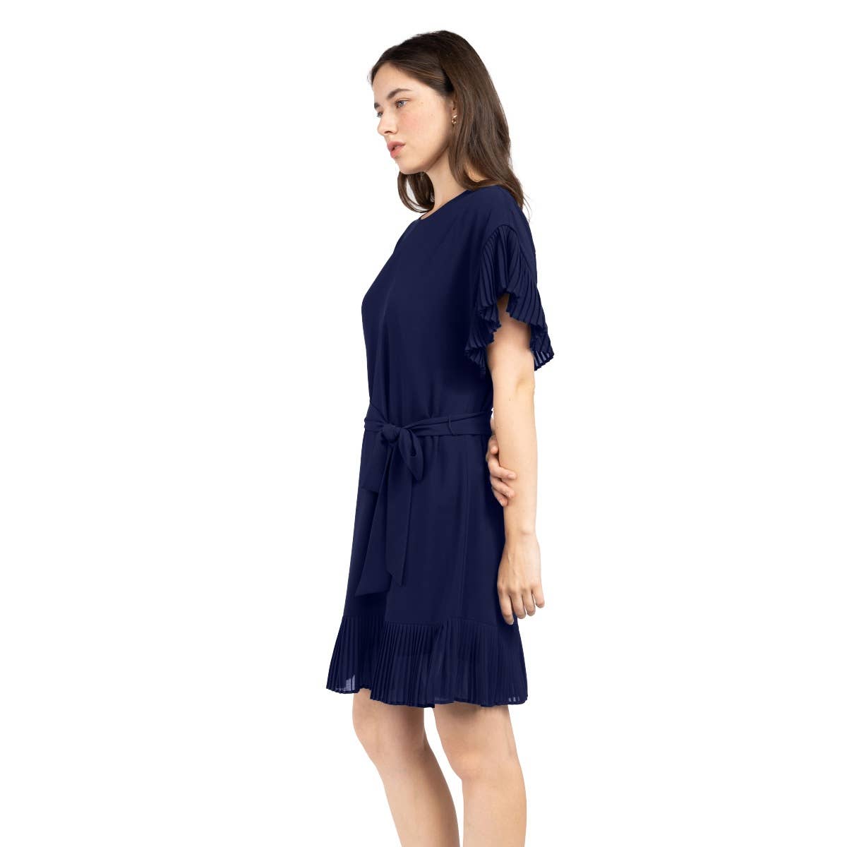 Pleated Ruffle Sleeve Drop Shoulder Dress
