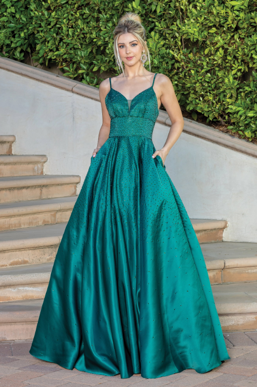 Rhinestone A-Line Gown with Spaghetti Straps ~ Small