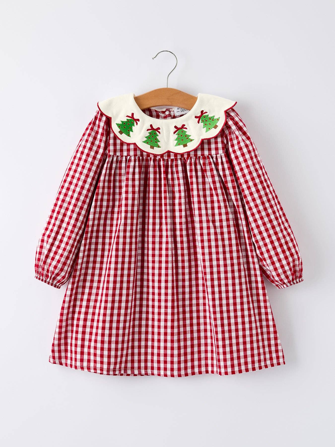 Christmas Embroidered Tree Plaid Girls Dress