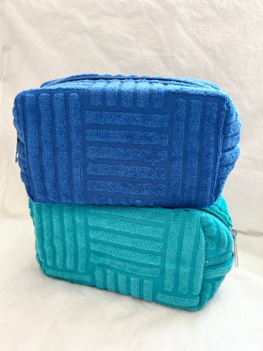 Terry Fabric Textured Tile Toiletry Make Up Bag